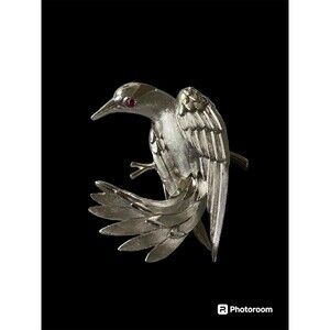Vintage Crown Trifari Dove Bird 3D Brooch Red Glass Eye-Extremely Rare- Ad Piece